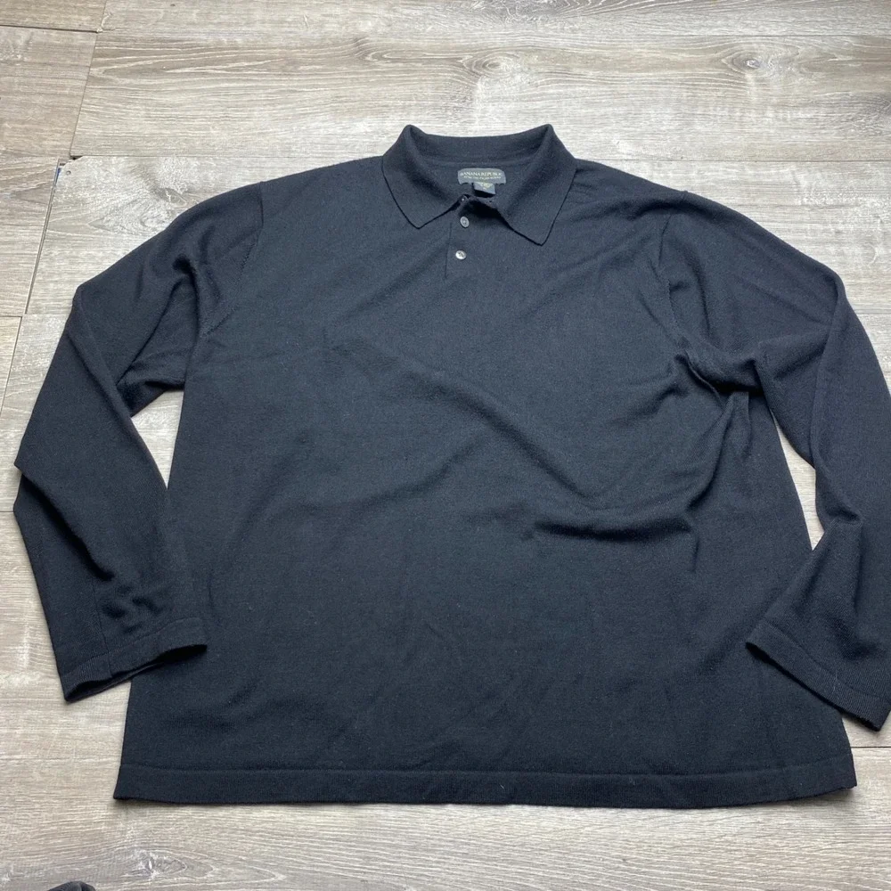 Banana Republic Mens XL Extra Fine‎ Italian Merino Wool Long Sleeve Polo Black